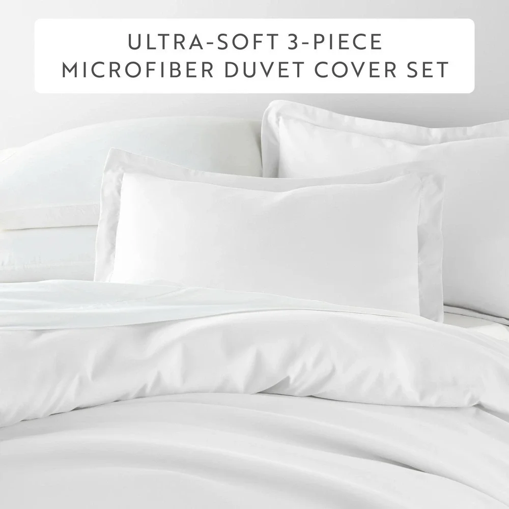 New Linens and Hutch 3-Piece King Essential Duvet Cover Set White Wrinkle Free